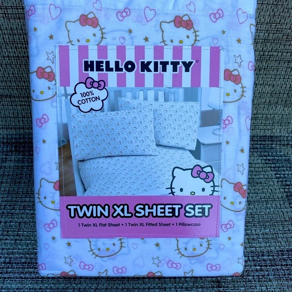 Hello Kitty by Sanrio 100% Cotton Pink Gold TWIN XL Sheet Set 3pc